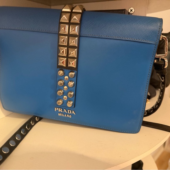 Prada Handbags - Prada Vibrant Blue Studded Crossbody Bag